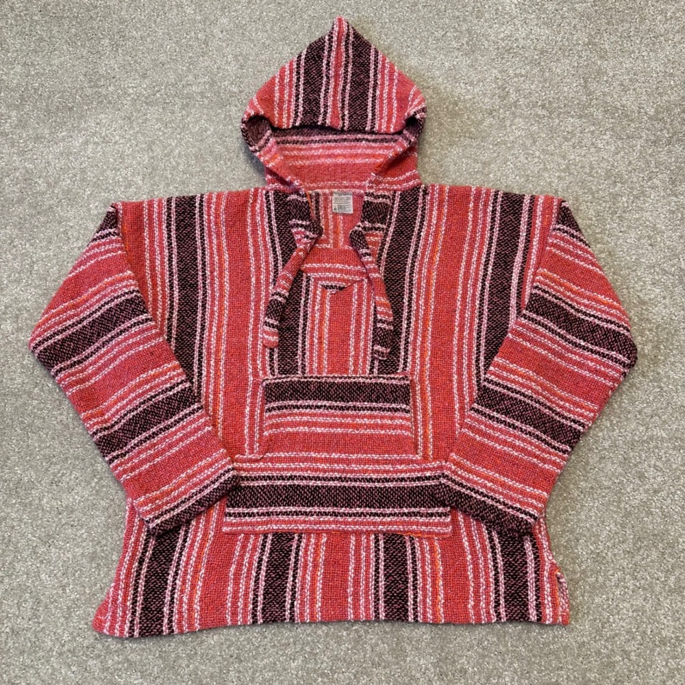 Y2k Pink rug baja Mexican‎ blanket hoodie size M Womens Artesanias Veg
